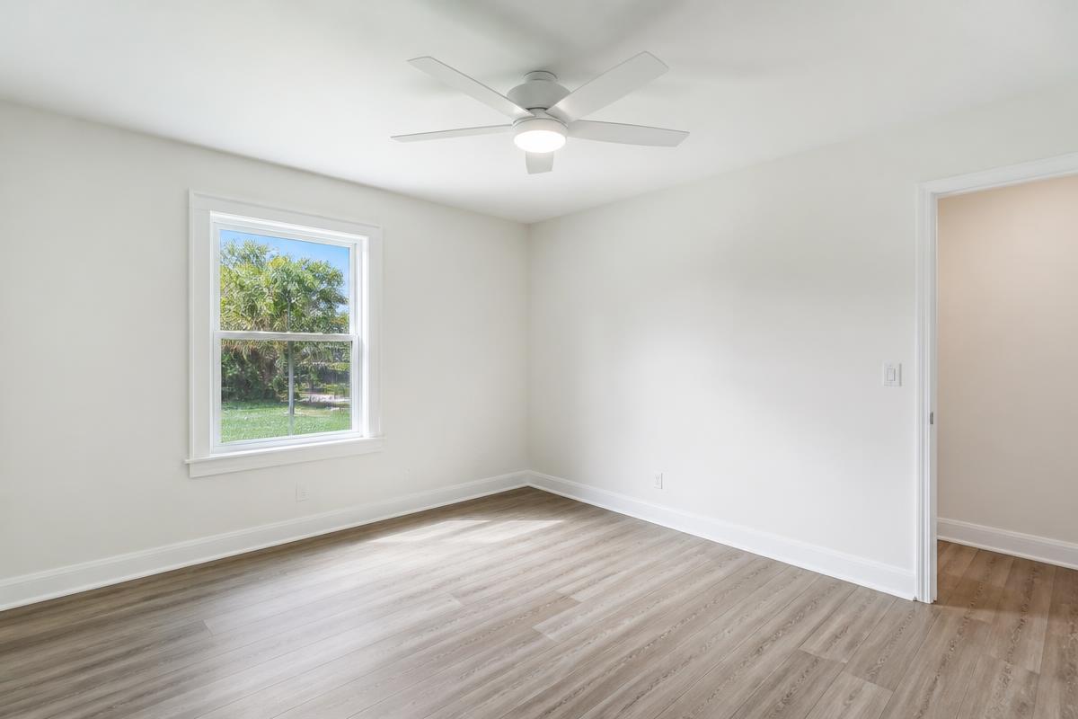 The same room rebuilt, clean, and cleared by post-remediation testing